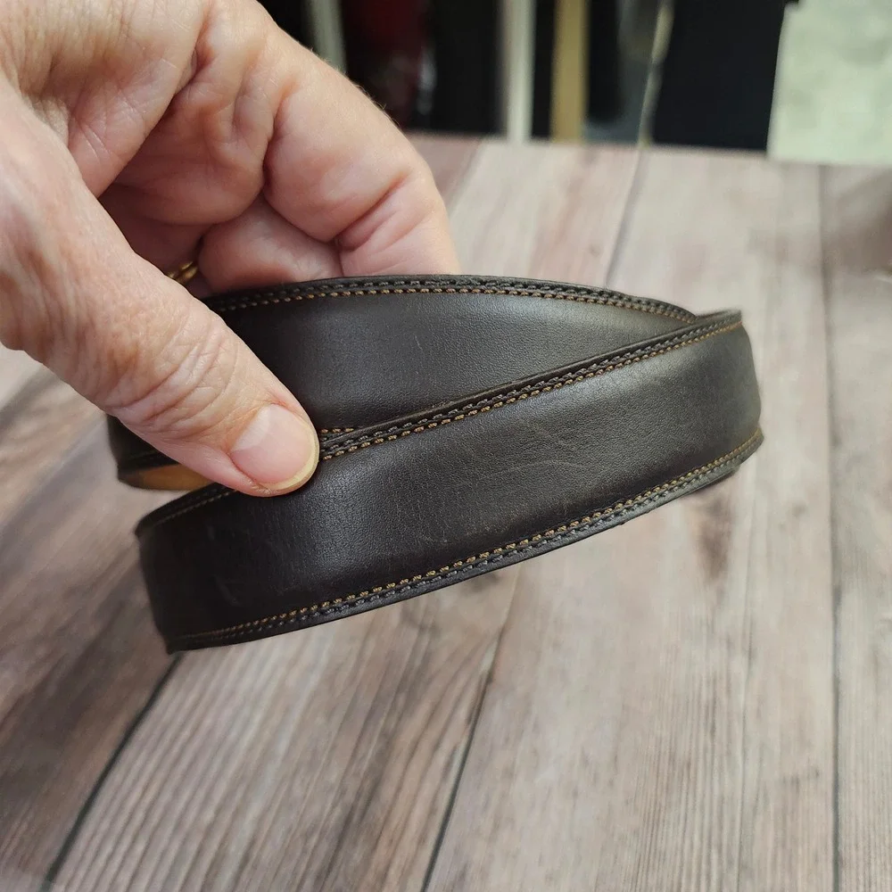 Coach Mens Leather Belt Dark‎ Brown Silver Buckle Classic Dress 36 Luxury Office